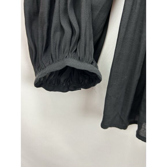 Free People Womens Blouse Medium Black Peasant Boho Top Crochet Lace Up Tunic - Picture 11 of 15